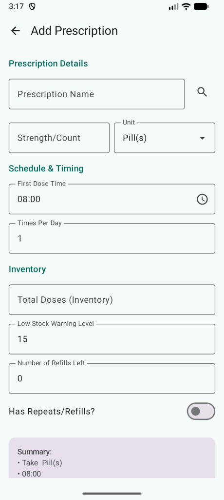 MedTracker add medication screen
